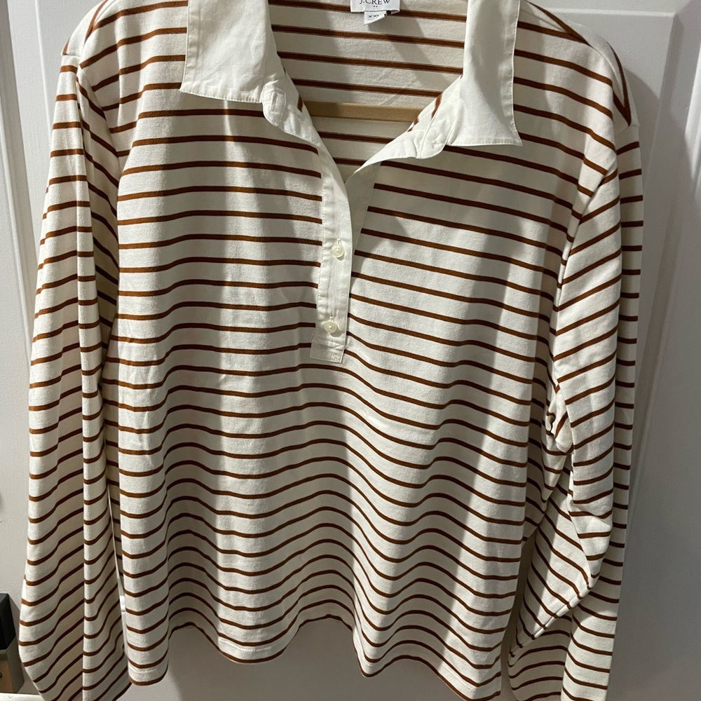 J. Crew Brown and White Striped Polo Shirt